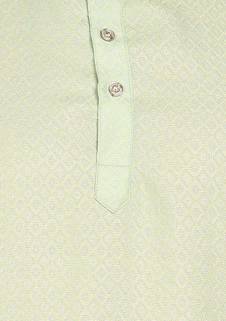 Green Woven Design Silk Blend Kurta Set For Men - Indya