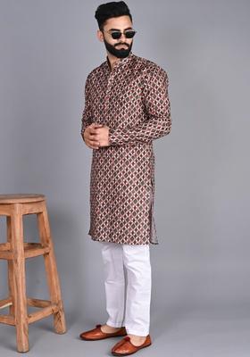 Multi Printed Cotton Kurta Set For Men