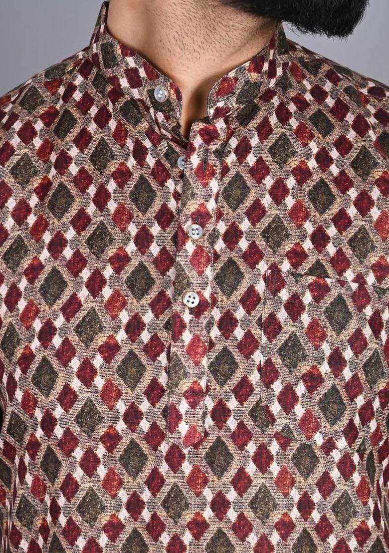 Multi Printed Cotton Kurta Set For Men - Indya