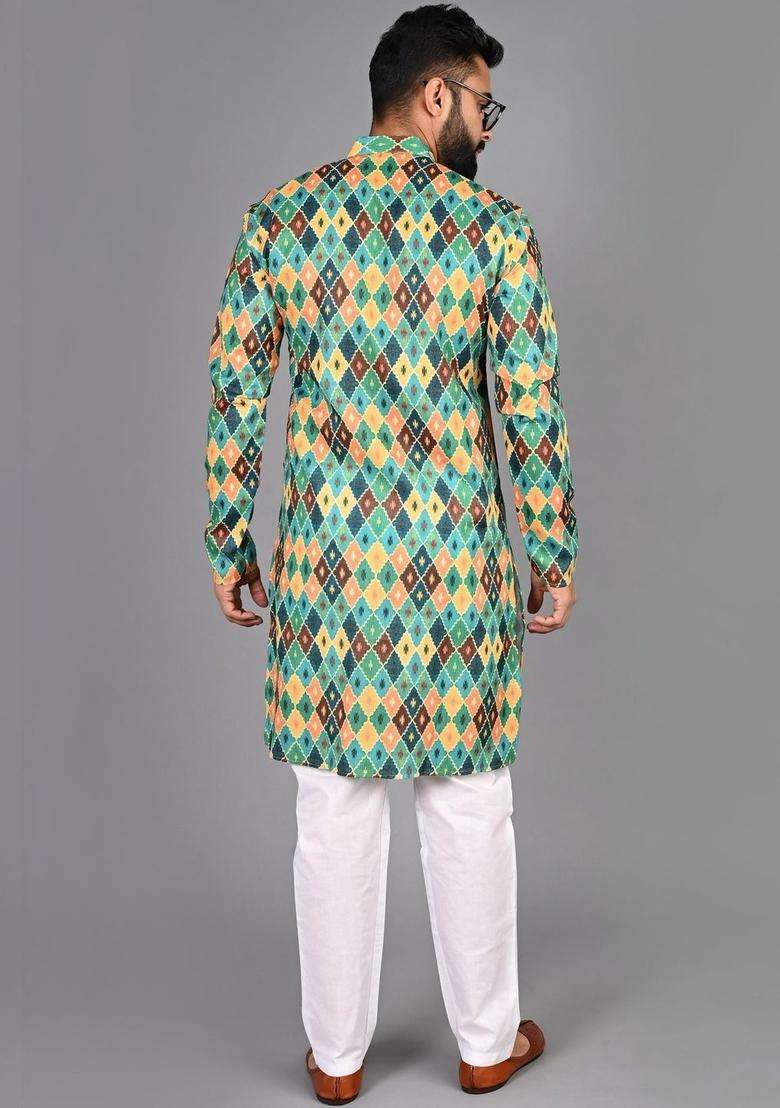 Multi Printed Cotton Kurta Set For Men - Indya
