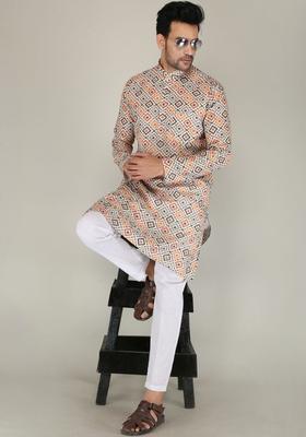 Multi Printed Cotton Kurta Set For Men