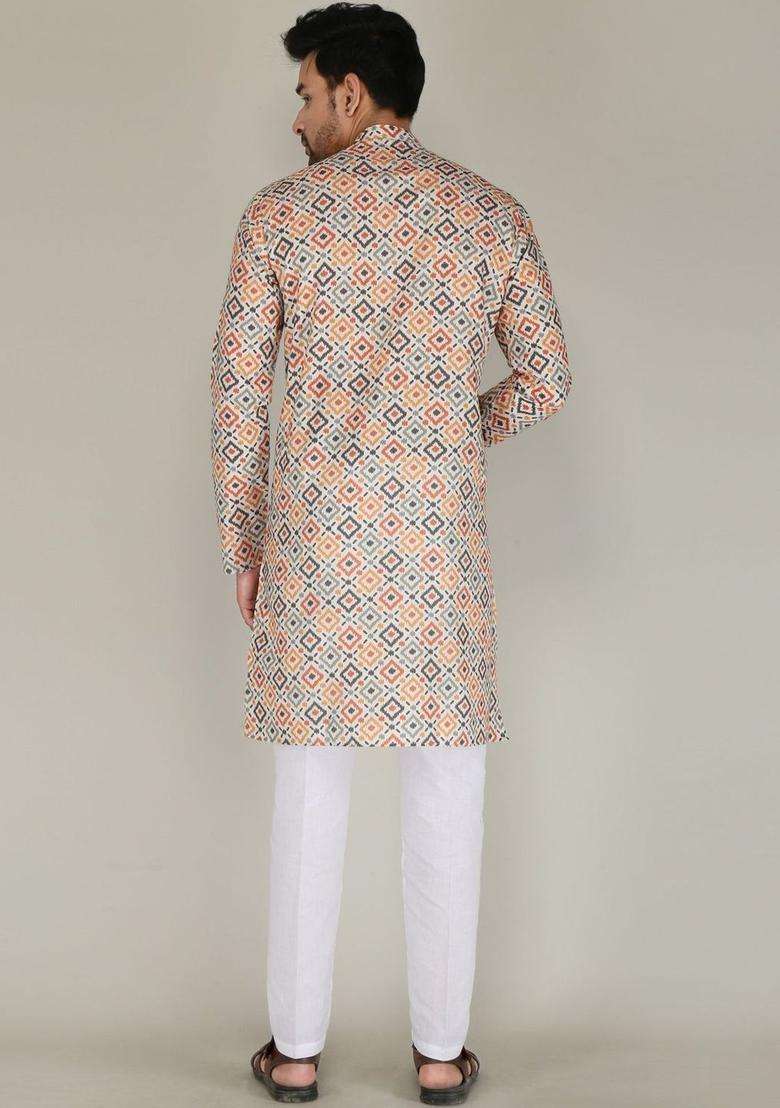 Multi Printed Cotton Kurta Set For Men - Indya