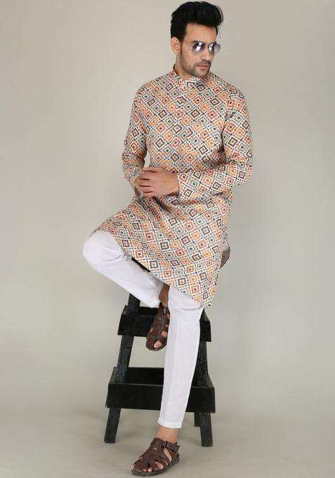 Multi Printed Cotton Kurta Set For Men