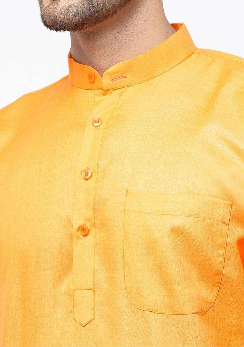 Orange Solid Cotton Kurta Set For Men - Indya