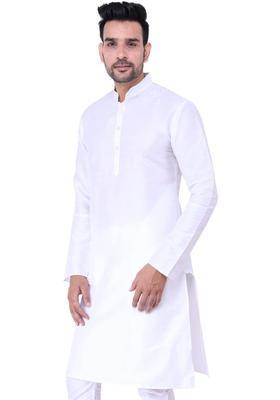 White Solid Silk Kurta Set For Men