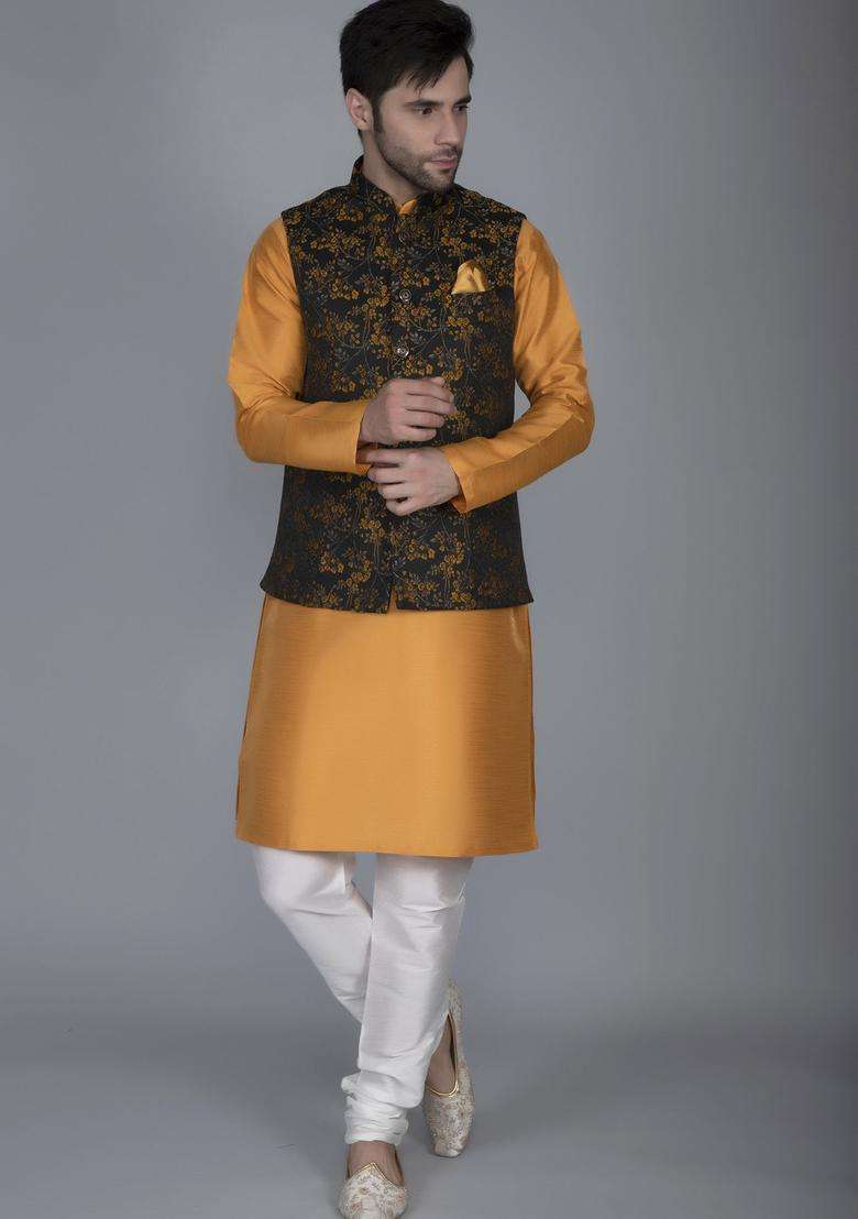 Bronze Solid Silk Blend Kurta Set For Men - Indya
