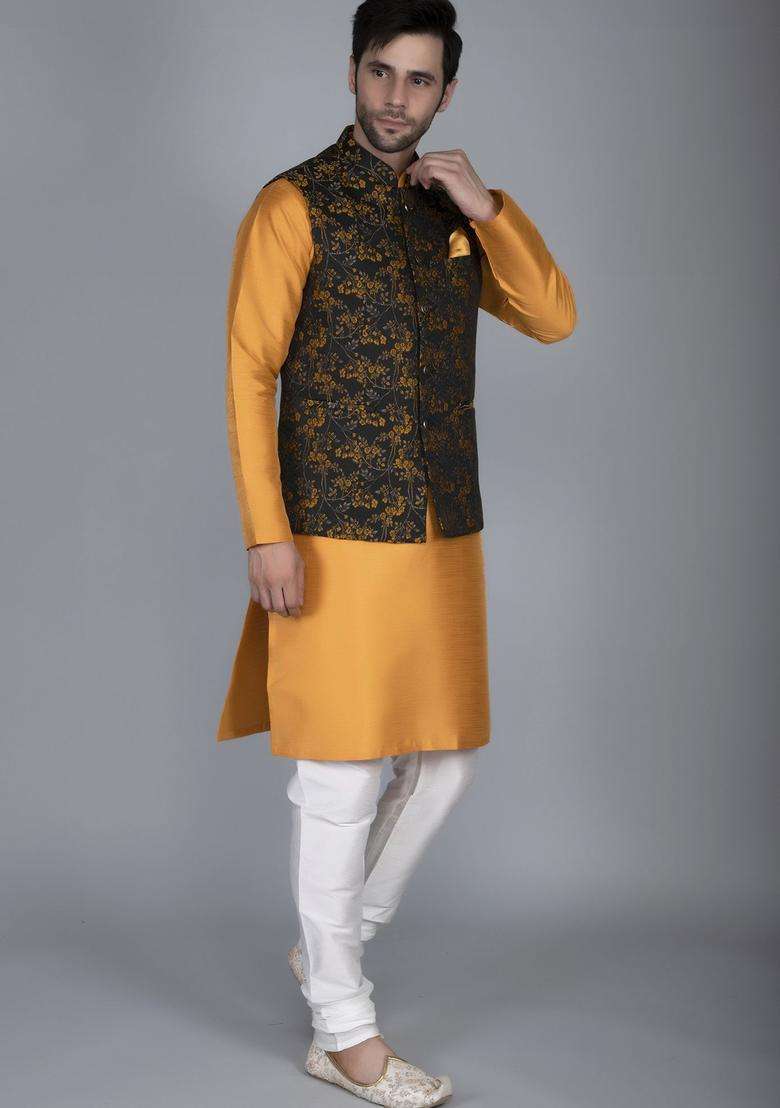 Bronze Solid Silk Blend Kurta Set For Men - Indya