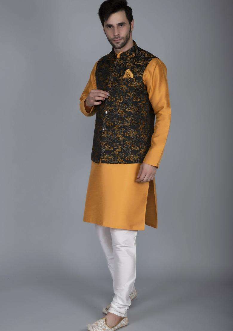 Bronze Solid Silk Blend Kurta Set For Men - Indya
