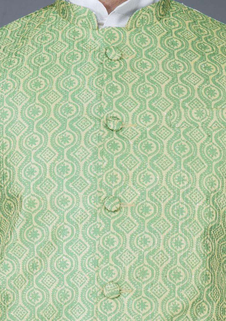 Cream Solid Silk Blend Kurta Set For Men - Indya