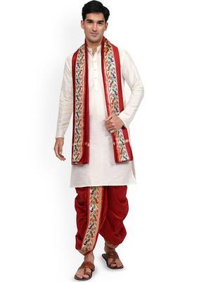 Maroon Solid Cotton Kurta Set For Men