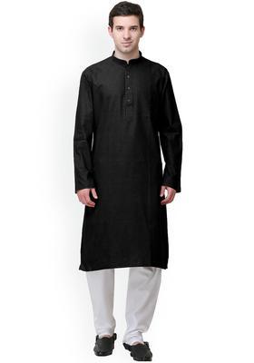 Black Solid Linen Kurta Set For Men