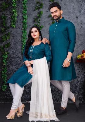 Navy Blue  Cotton Kurta Set For Men