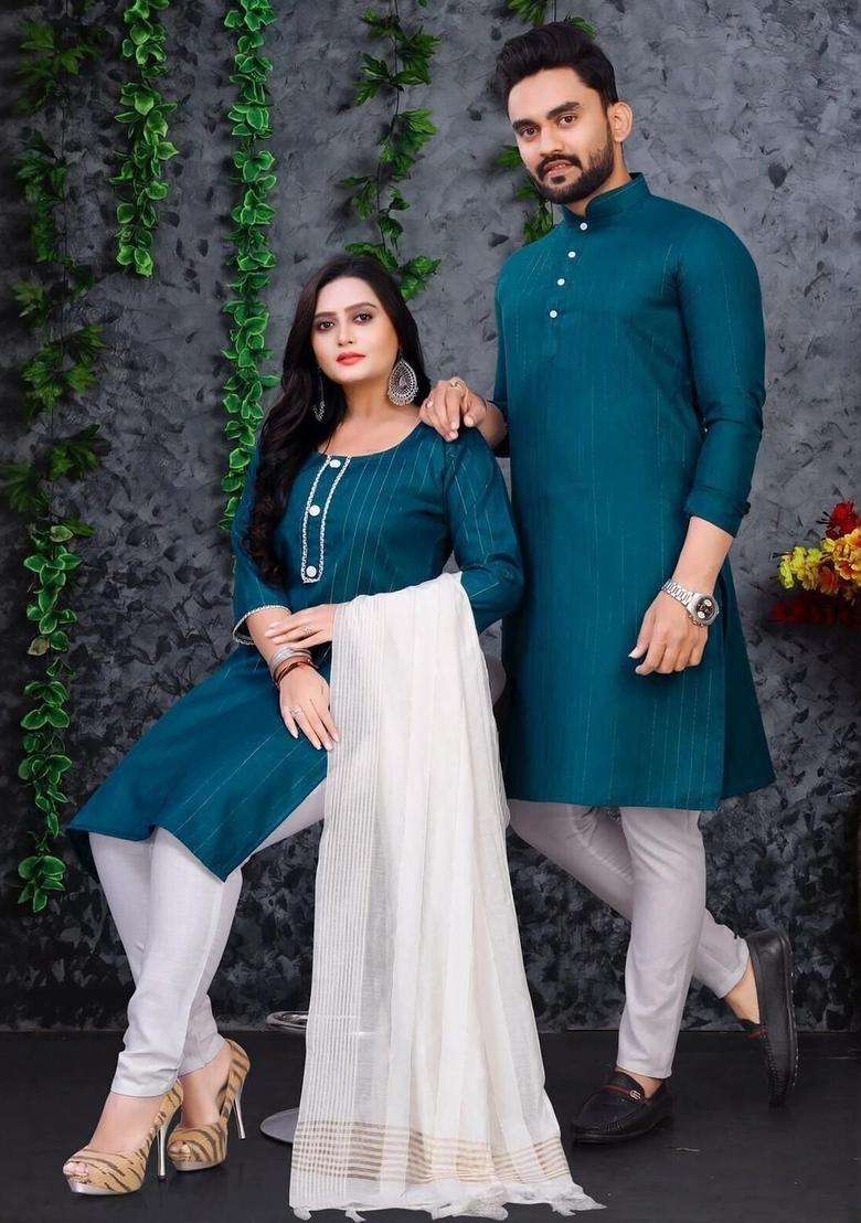 Navy Blue  Cotton Kurta Set For Men - Indya