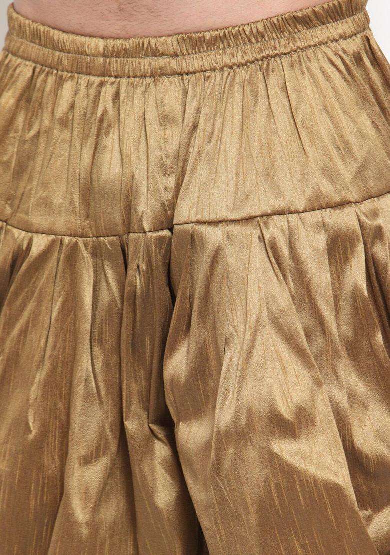 Gold Solid Silk Blend Kurta Set For Men - Indya