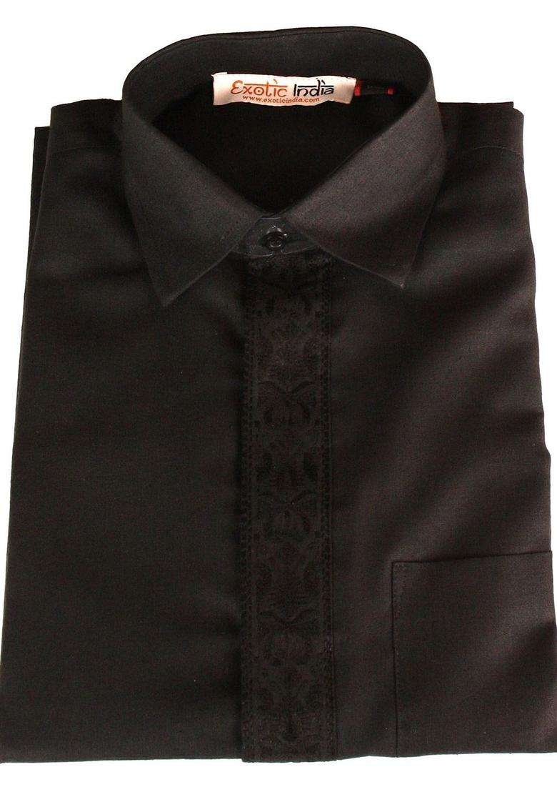 Black Solid Cotton Kurta Set For Men - Indya