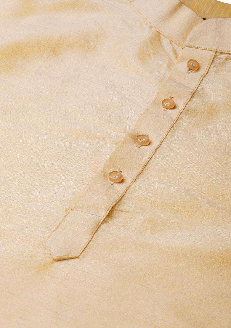 Cream Solid Silk Blend Kurta Set For Men - Indya