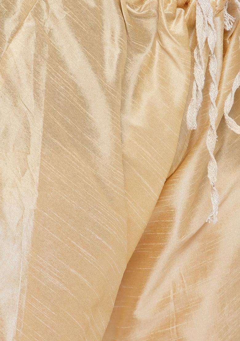Cream Solid Silk Blend Kurta Set For Men - Indya