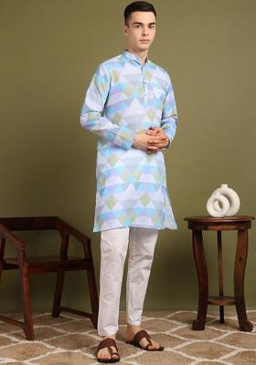 Multi Printed Cotton Kurta Set For Men