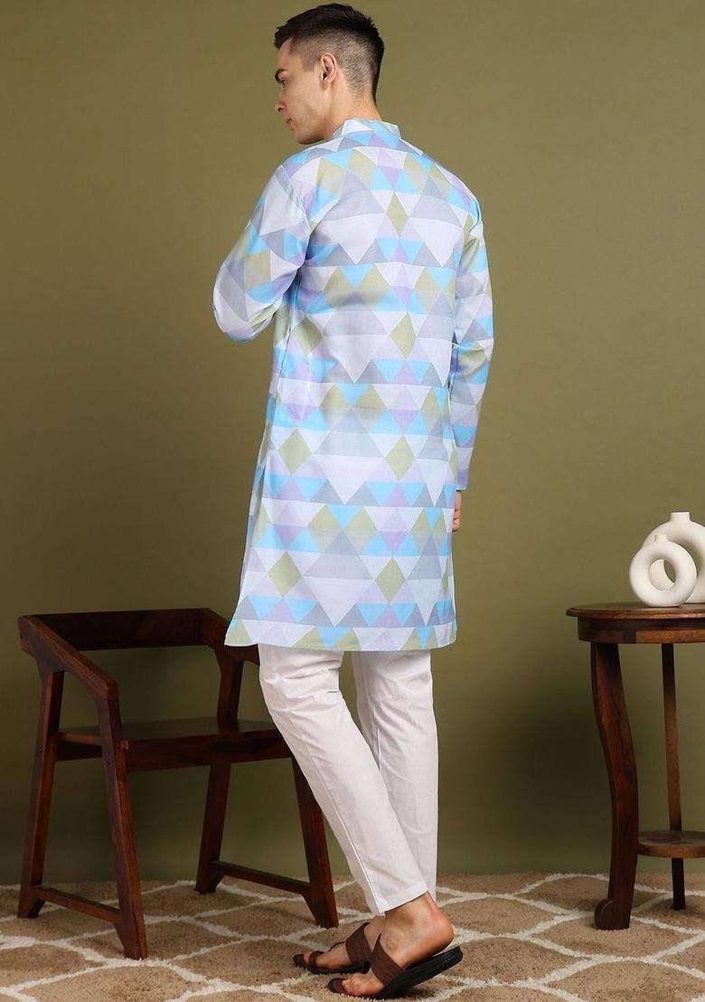 Multi Printed Cotton Kurta Set For Men - Indya