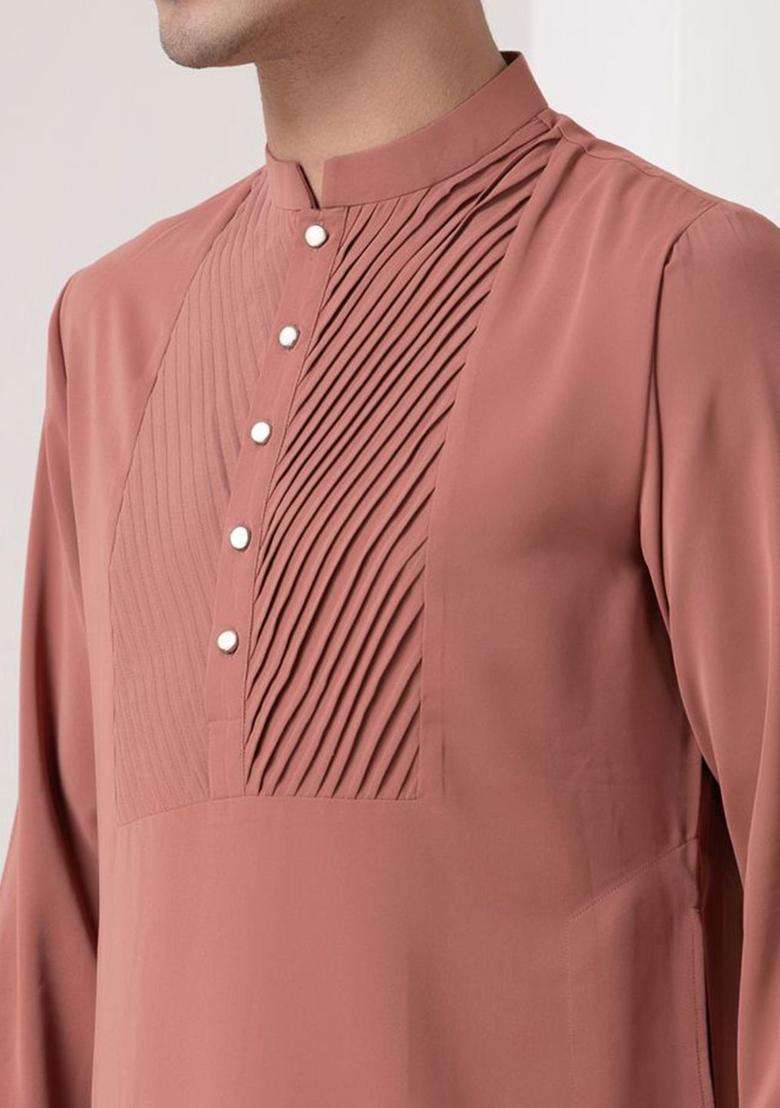 Rust Solid Viscose Kurta Set For Men - Indya