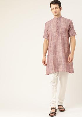 Purple Self Design Cotton Kurta Set For Men