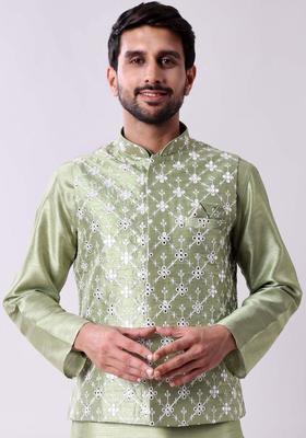 Green Solid Viscose Kurta Set For Men