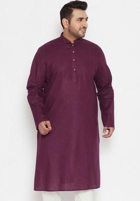 Purple Solid Cotton Kurta Set For Men