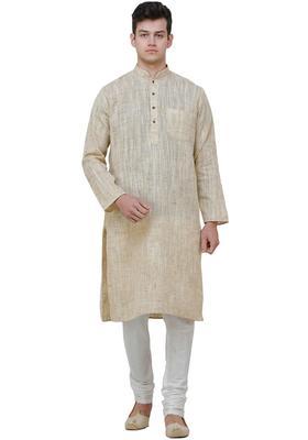 Grey Solid Cotton Kurta Set For Men
