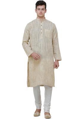 Grey Self Design Cotton Kurta Set For Men