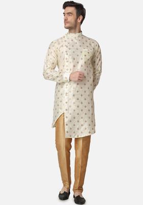 Gold Woven Design Silk Kurta Set For Men