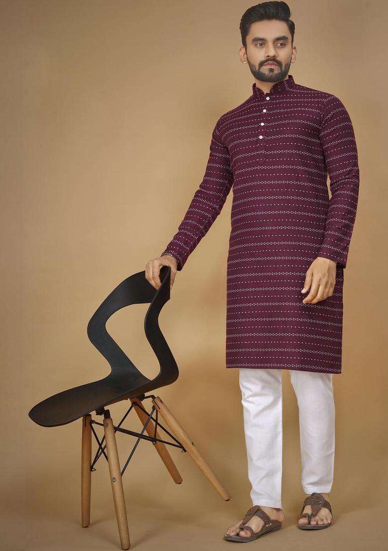 Multi  Cotton Kurta Set For Men - Indya