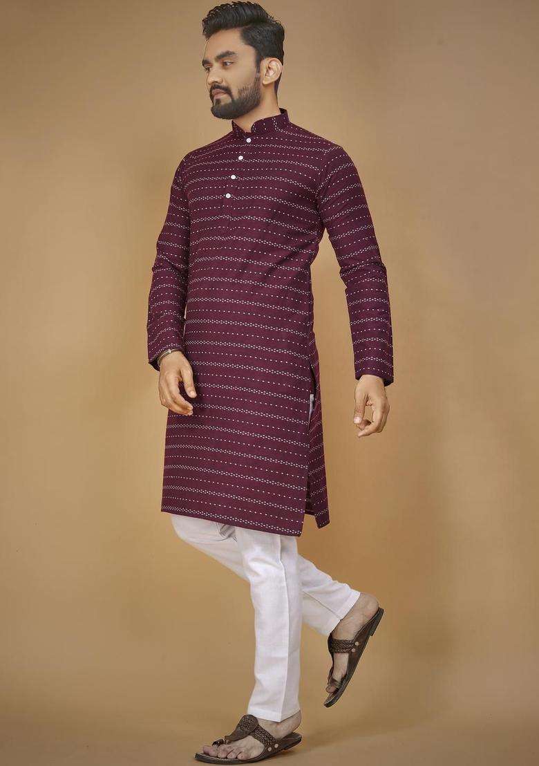 Multi  Cotton Kurta Set For Men - Indya