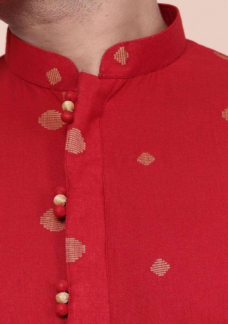 Maroon Printed Cotton Kurta Set For Men - Indya