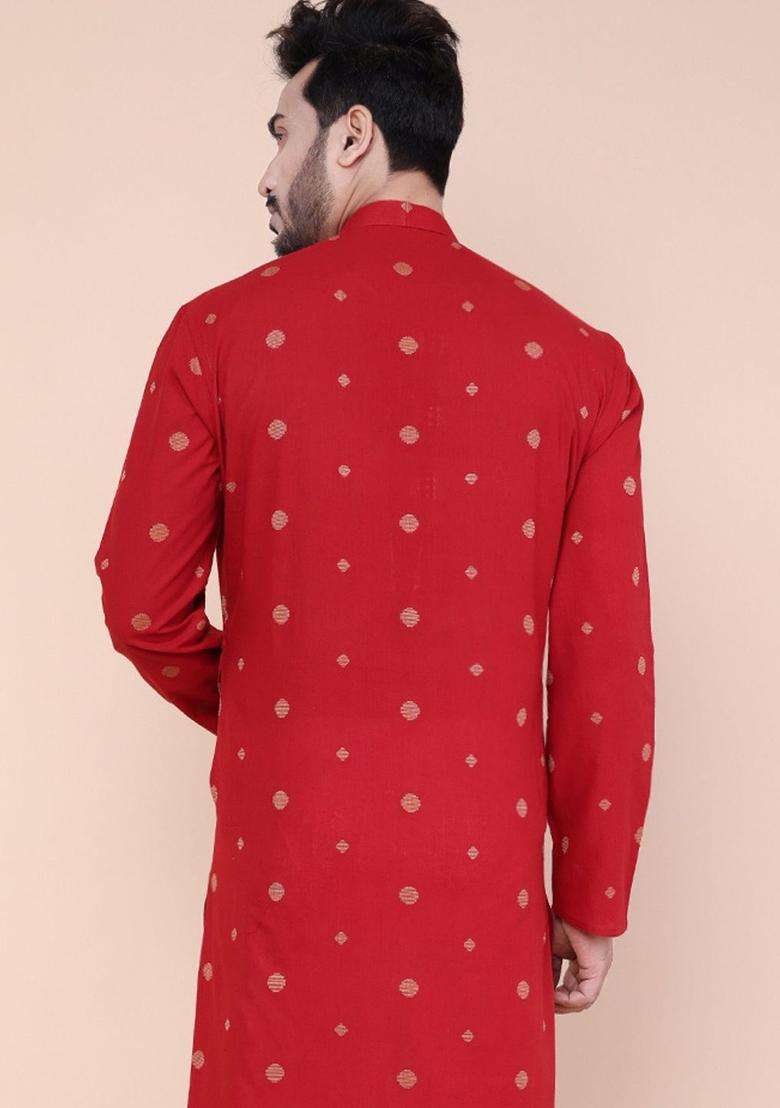 Maroon Printed Cotton Kurta Set For Men - Indya