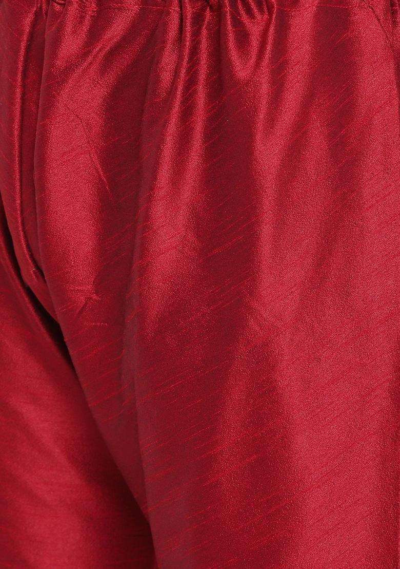 Maroon Solid Silk Blend Kurta Set For Men - Indya