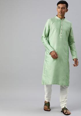 Green Solid Viscose Kurta Set For Men