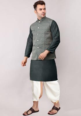Green Printed Cotton Kurta Set For Men