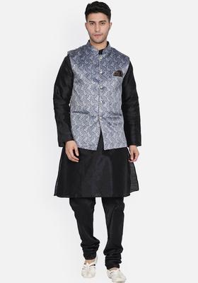 Green Solid Silk Kurta Set For Men