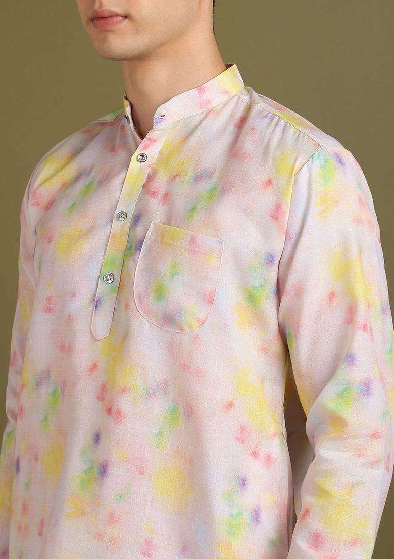 Multi Printed Cotton Kurta Set For Men - Indya