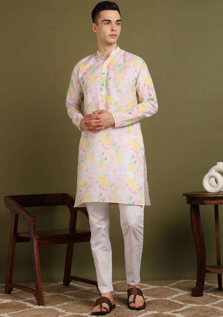 Multi Printed Cotton Kurta Set For Men - Indya