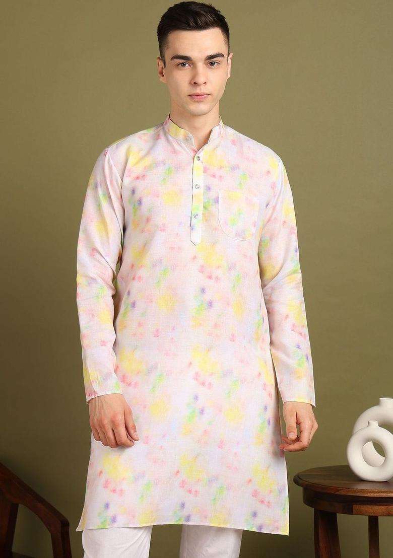 Multi Printed Cotton Kurta Set For Men - Indya