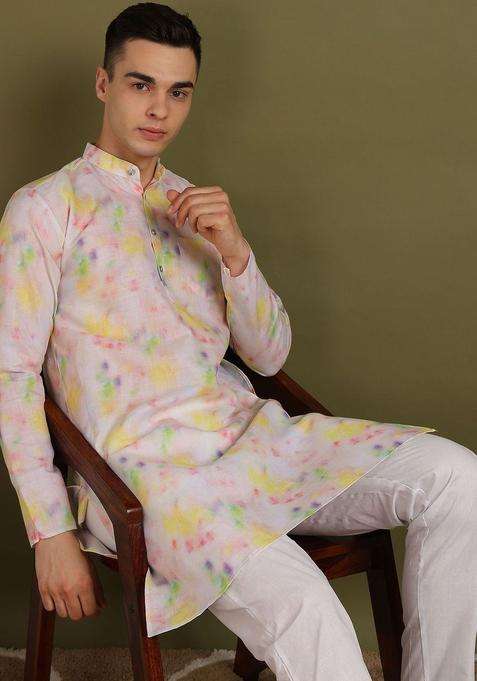 Multi Printed Cotton Kurta Set For Men