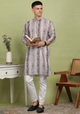 Pink Embroidered Cotton Kurta Set For Men