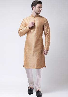Gold Self Design Silk Kurta Set For Men