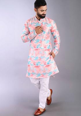 Multi Dyed Cotton Kurta Set For Men