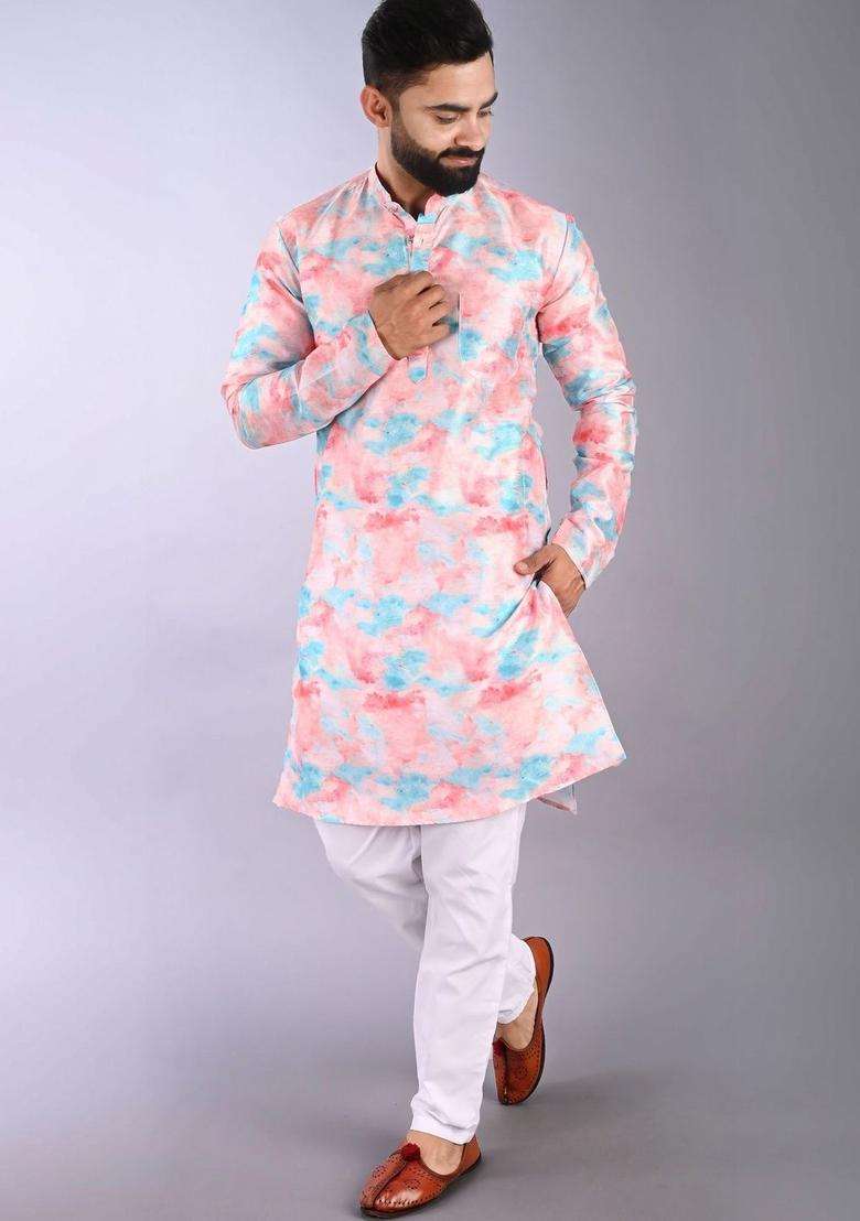 Multi Dyed Cotton Kurta Set For Men - Indya