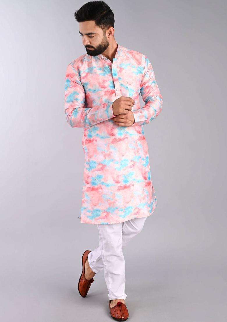 Multi Dyed Cotton Kurta Set For Men - Indya
