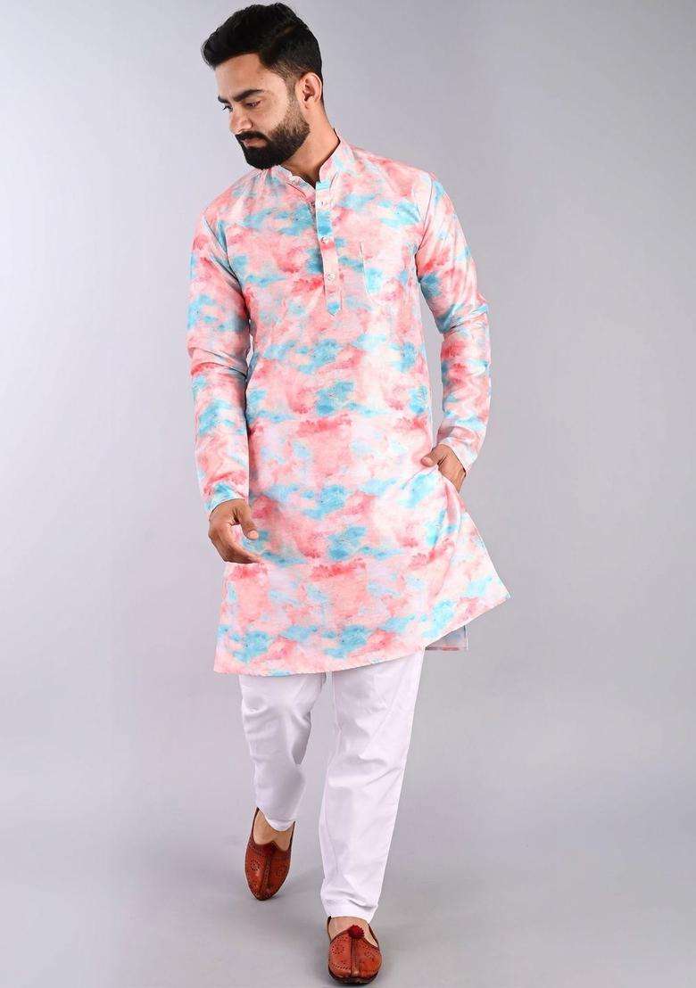 Multi Dyed Cotton Kurta Set For Men - Indya