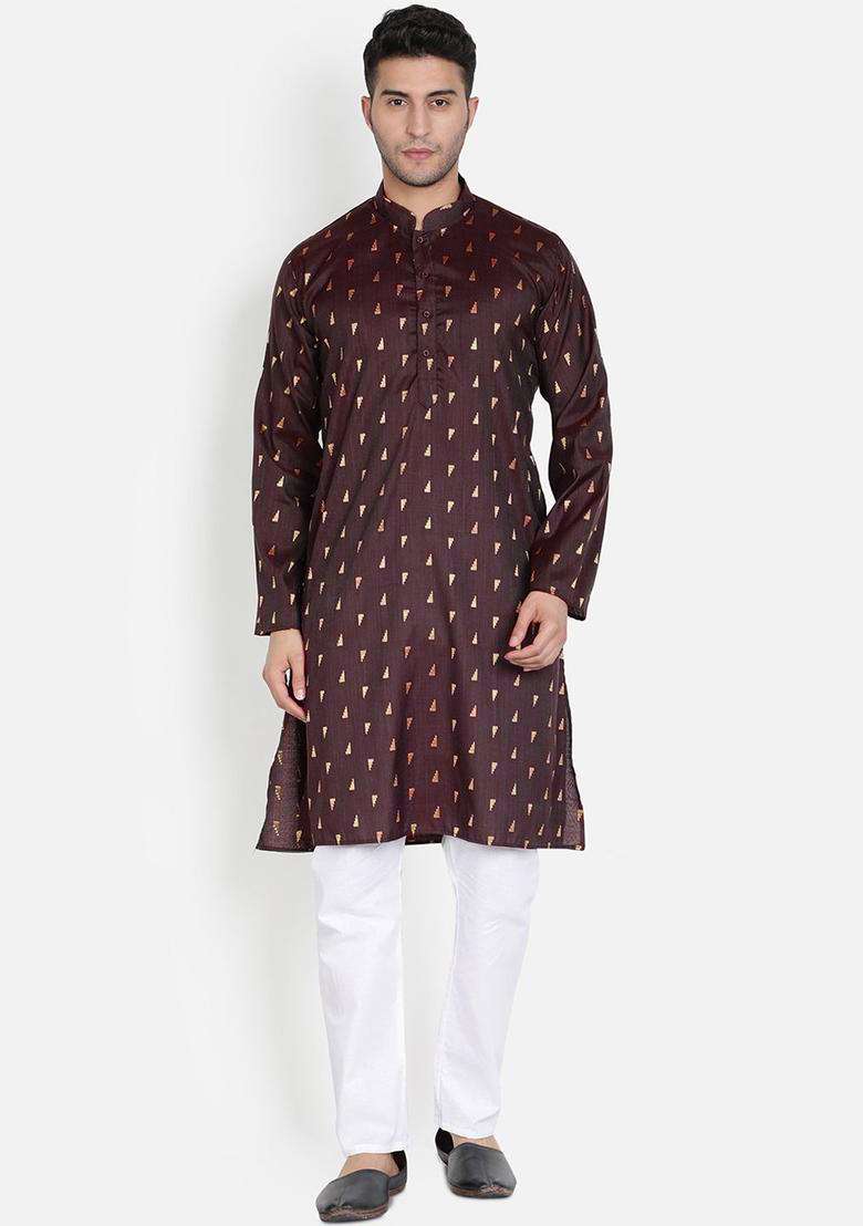 Grey Printed Cotton Kurta Set For Men - Indya