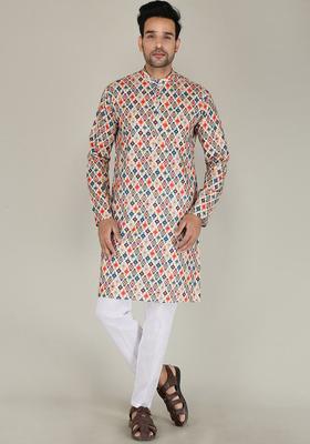 Multi Printed Cotton Kurta Set For Men